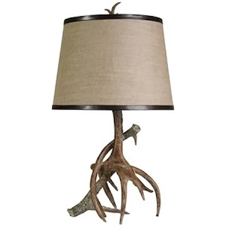 Faux Antler Table Lamp with Burlap Drum Shade